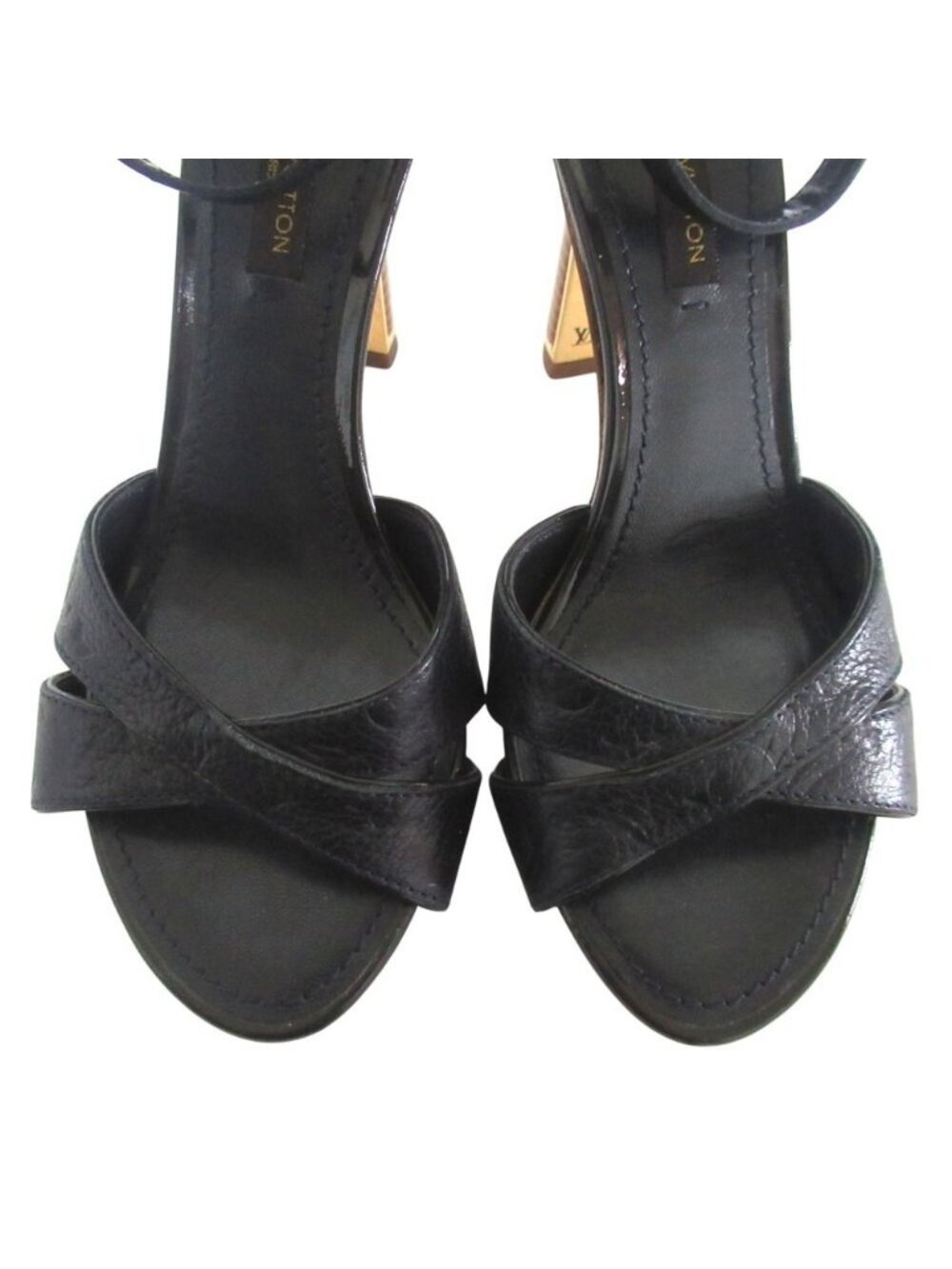 Louis Vuitton Monogram Empreinte Ankle Strap High Heels Sandals 35 Navy - Picture 5 of 10